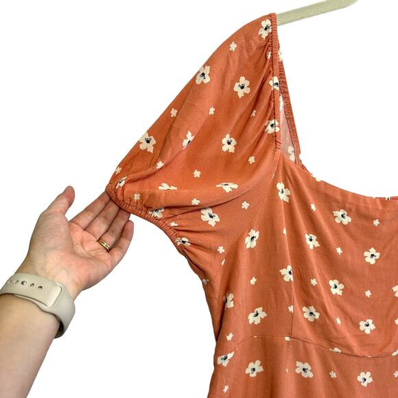 O'Neill Mandia Short Sleeve Floral Mini Dress NWT Women's Sz XL Peach Smocking - Picture 6 of 8